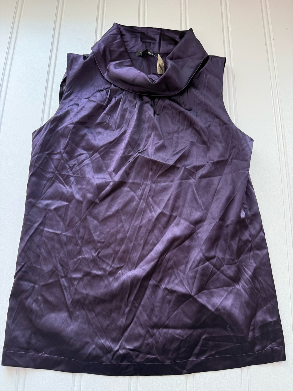 ANN TAYLOR Womens Silk Cowl Neck Sleeveless Top Blouse Tunic Plum Medium NEW